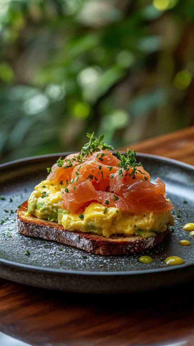 Avocado and Scrambled Egg Toast with Smoked Salmon Avocado and Scrambled Egg Toast with Smoked Salmon