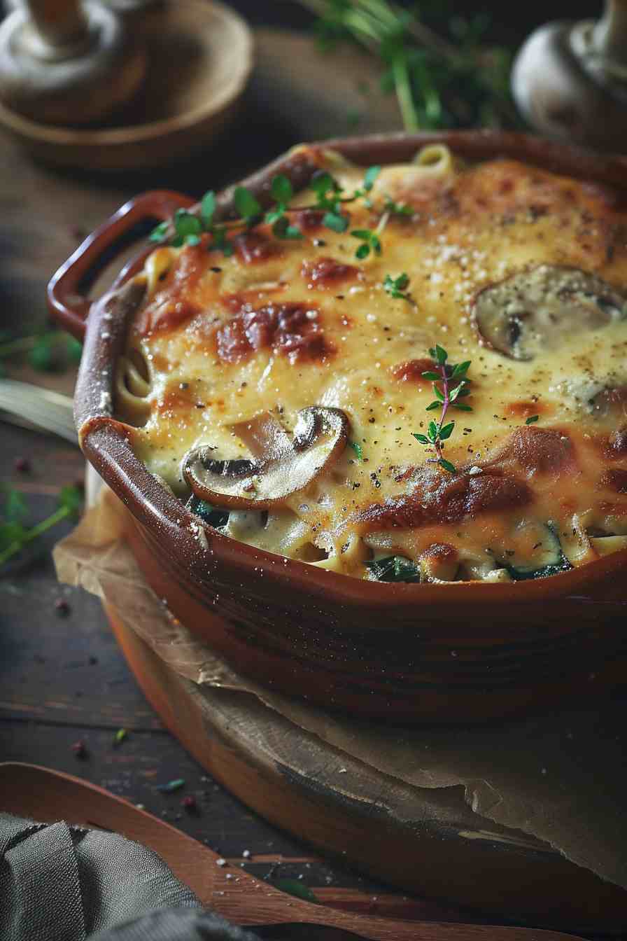 Creamy Mushroom and Spinach Pasta Bake