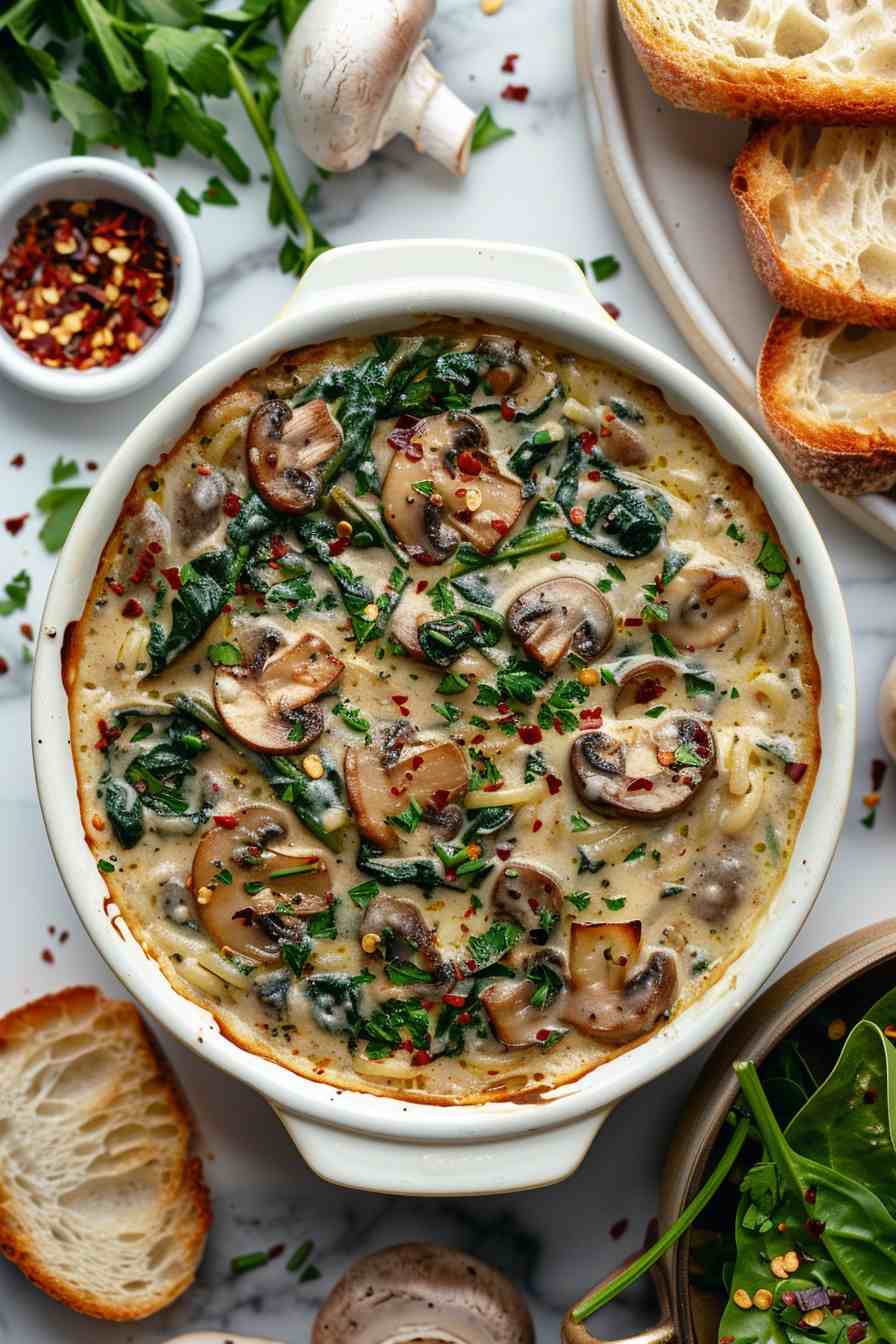 Creamy Mushroom and Spinach Pasta Bake