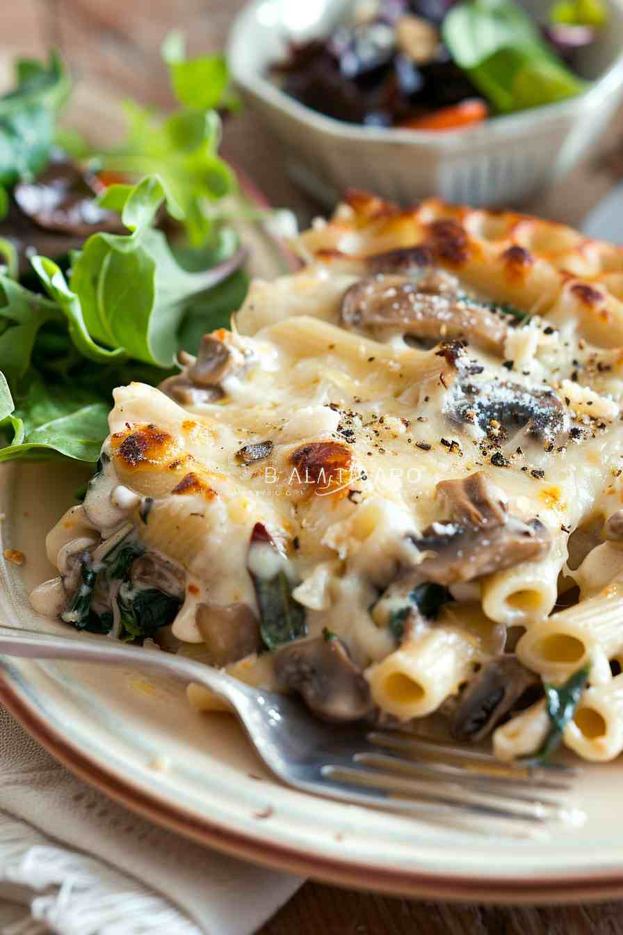 Creamy Mushroom and Spinach Pasta Bake