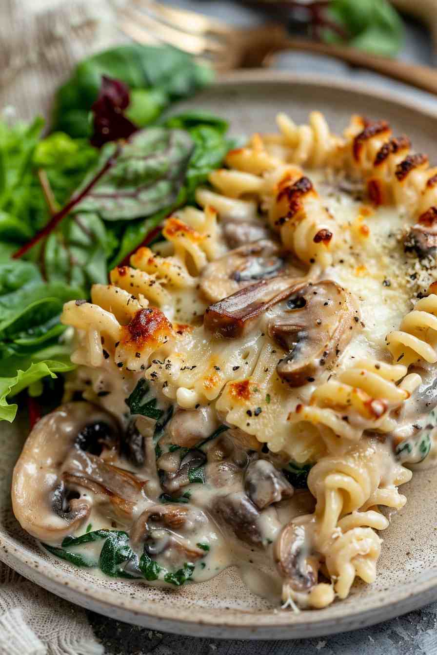 Creamy Mushroom and Spinach Pasta Bake