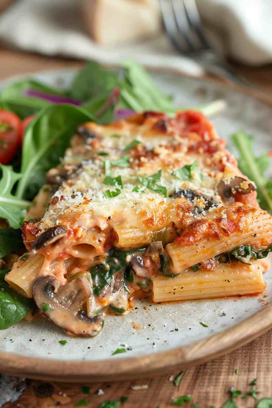 Creamy Mushroom and Spinach Pasta Bake