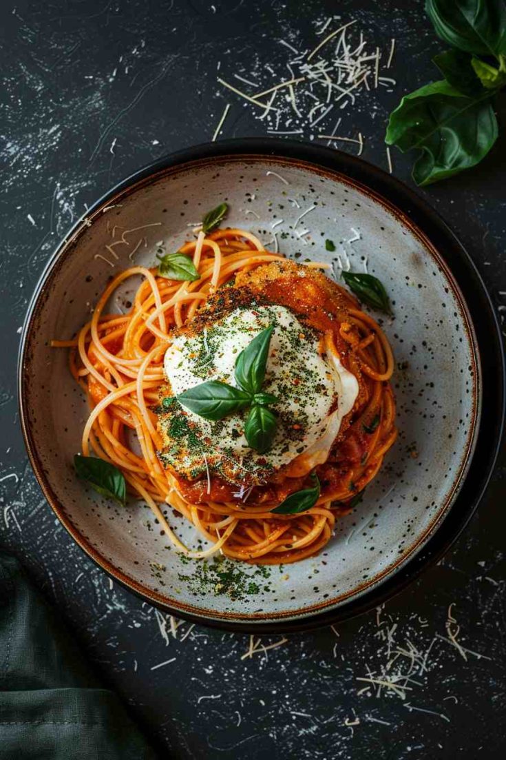 Crispy Chicken Parmesan with Spaghetti