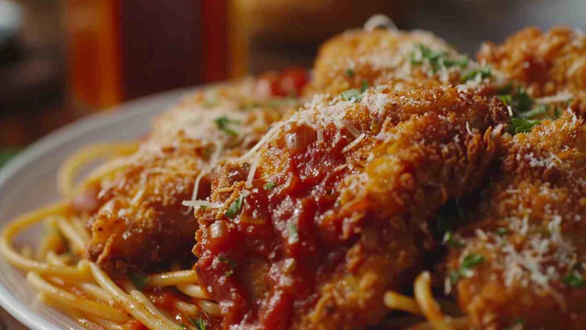 Crispy Chicken Parmesan with Spaghetti