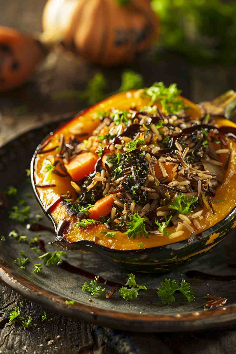 Roasted Acorn Squash with Wild Rice Stuffing