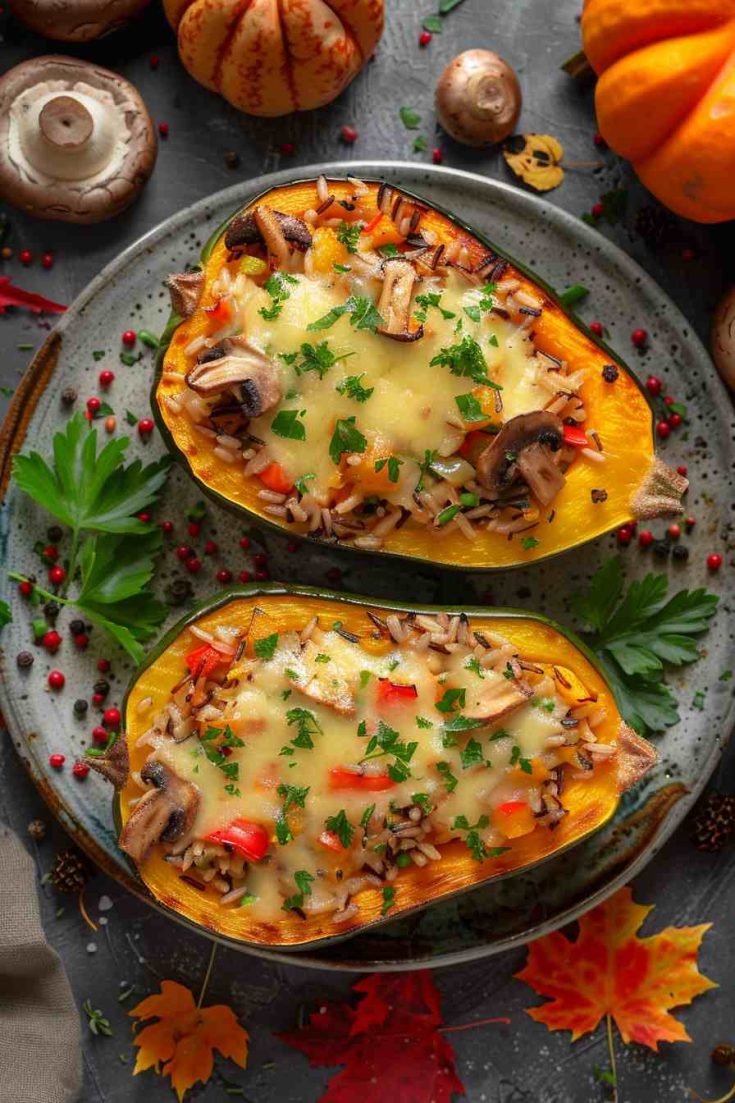 Roasted Acorn Squash with Wild Rice Stuffing