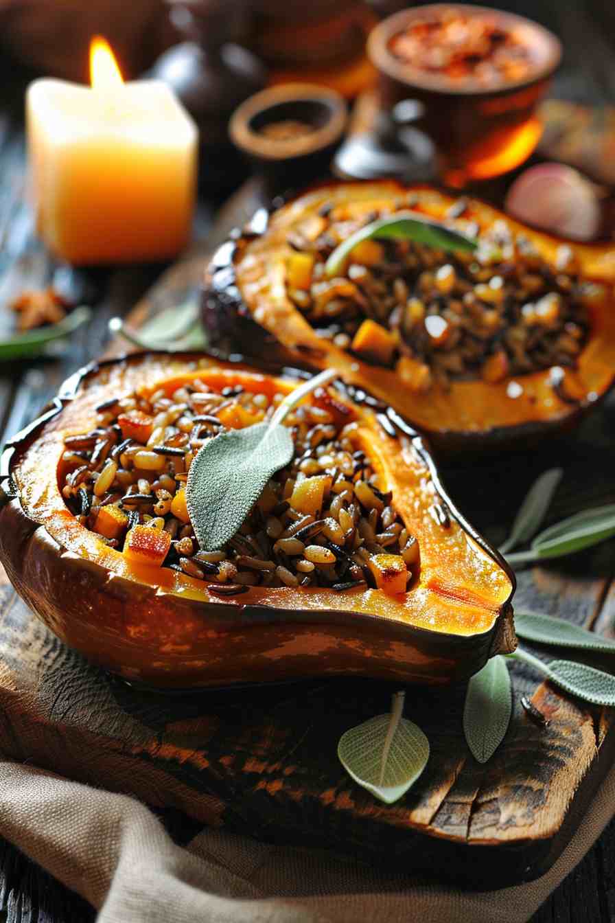 Roasted Acorn Squash with Wild Rice Stuffing