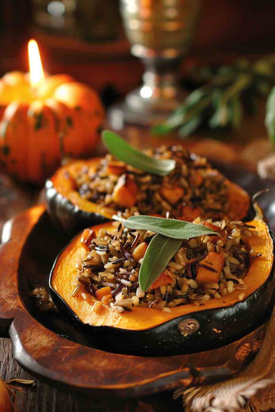 Roasted Acorn Squash with Wild Rice Stuffing