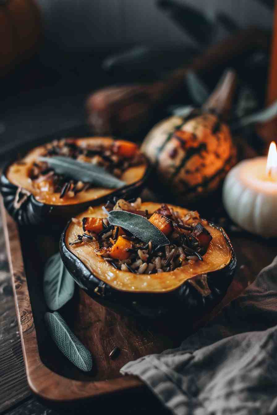 Roasted Acorn Squash with Wild Rice Stuffing