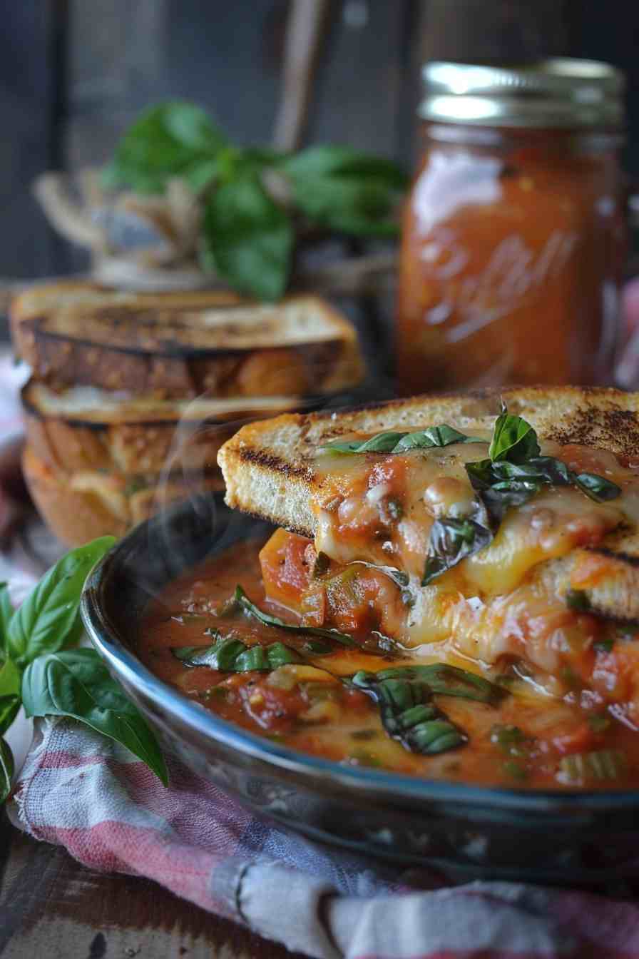 Rustic Tomato Basil Soup with Grilled Cheese