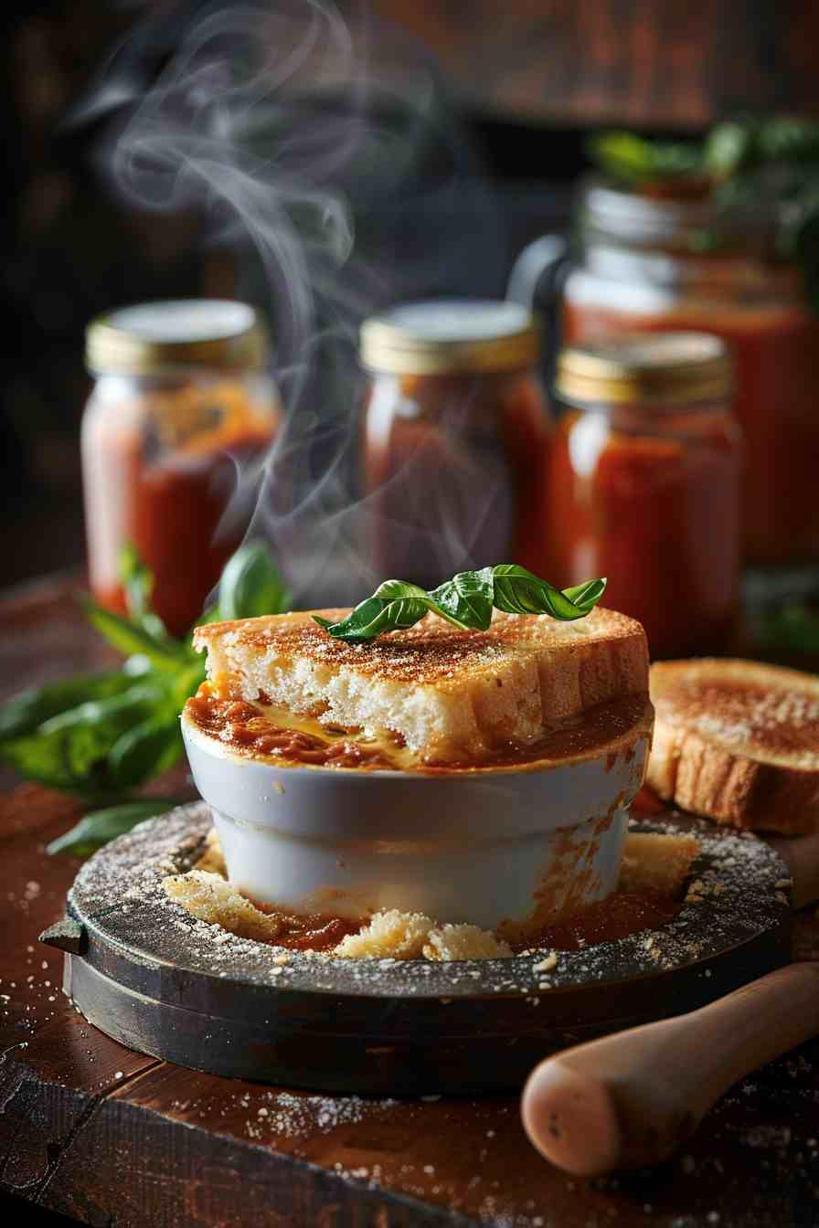 Rustic Tomato Basil Soup with Grilled Cheese