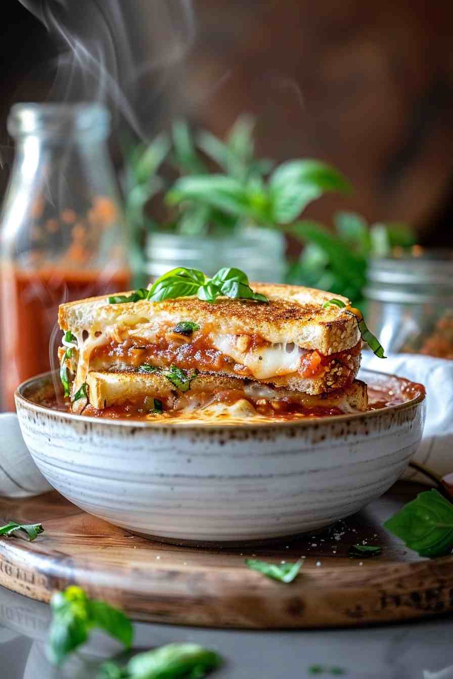 Rustic Tomato Basil Soup with Grilled Cheese