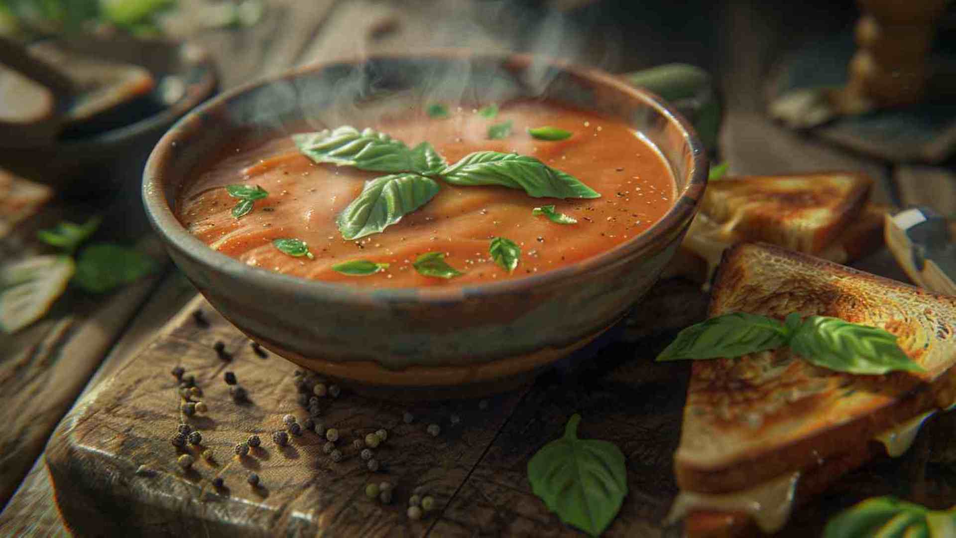 Rustic Tomato Basil Soup with Grilled Cheese (2)