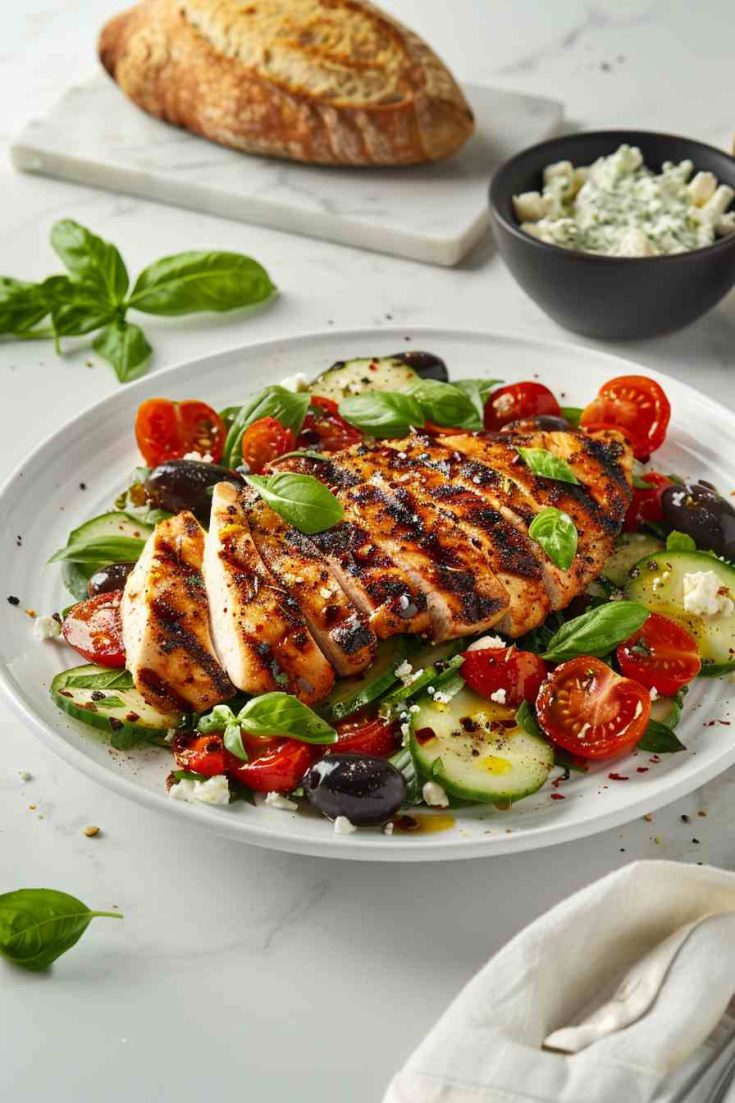 Greek Salad with Grilled Chicken Breast