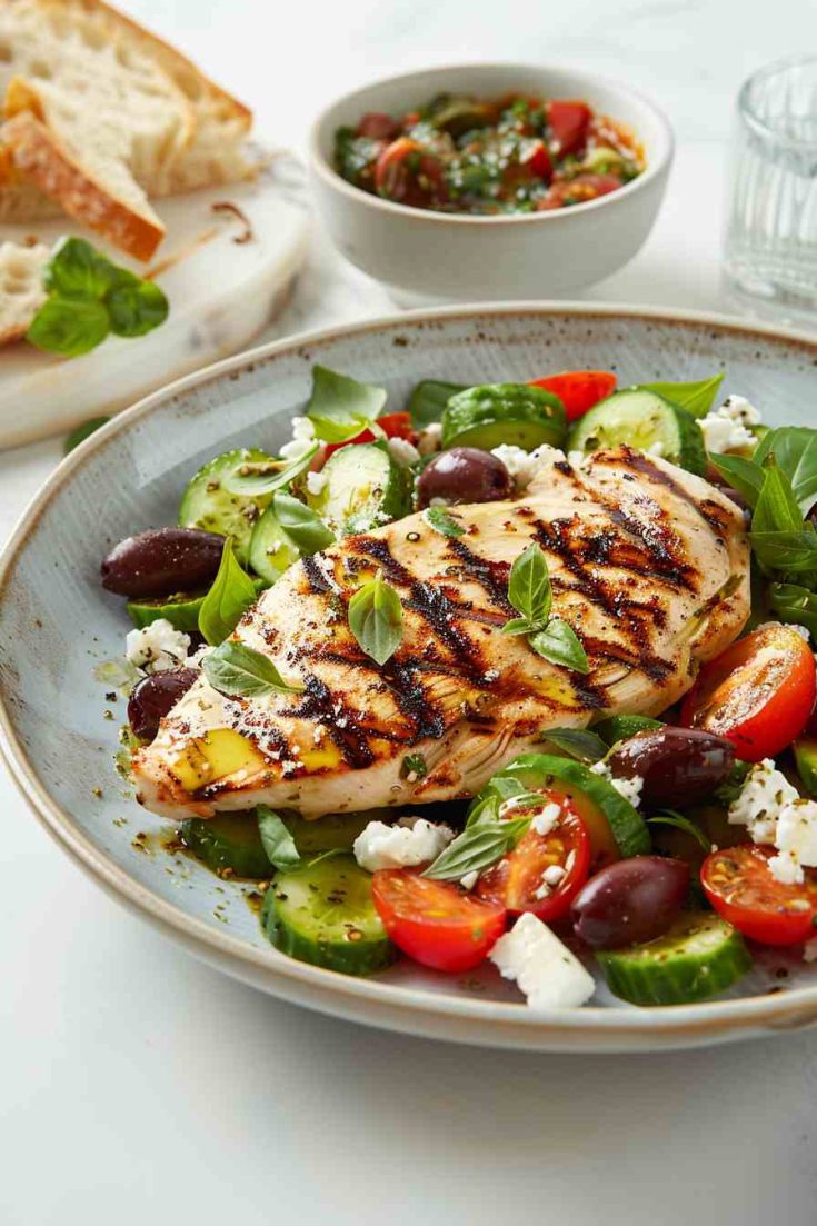 Greek Salad with Grilled Chicken Breast