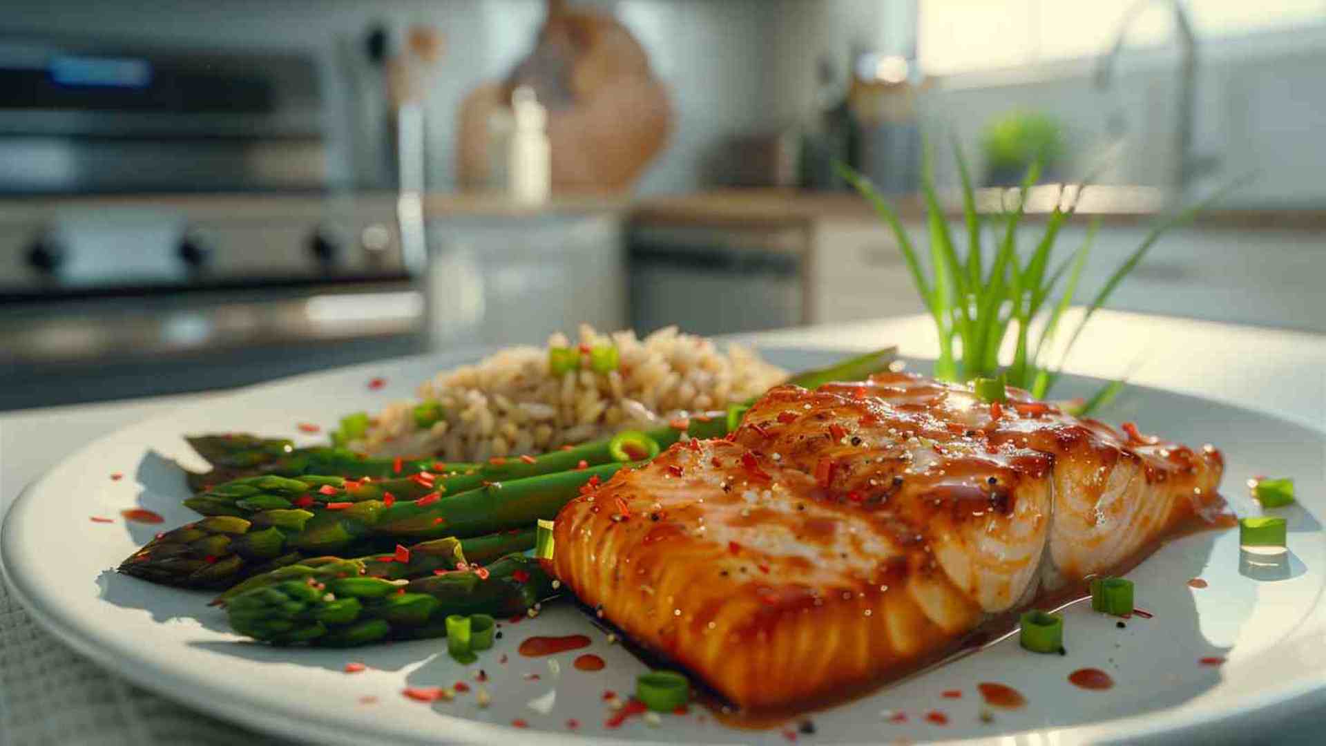 Spicy Grilled Salmon with Asparagus and Brown Rice