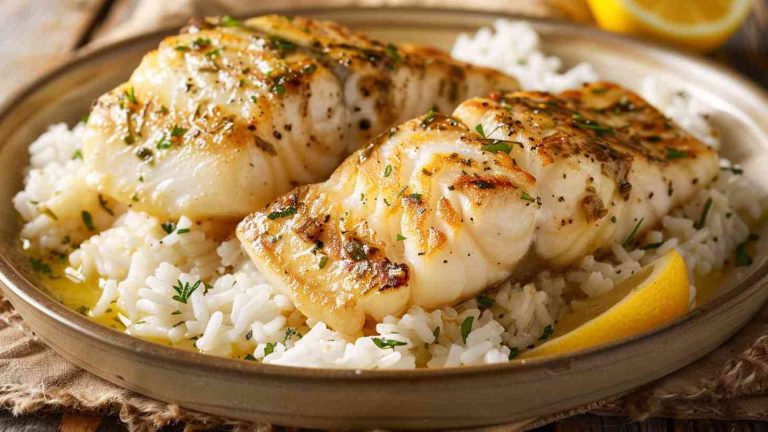 Lemon Butter Cod with Rice