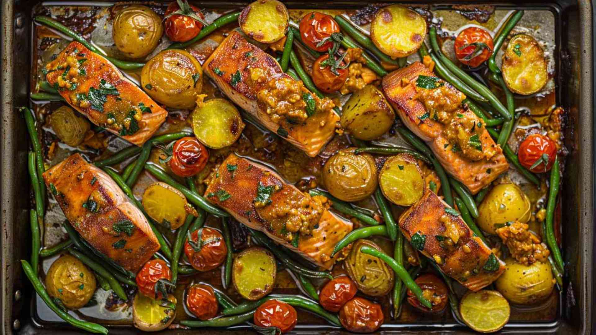 Sheet Pan Honey Mustard Salmon and Veggies