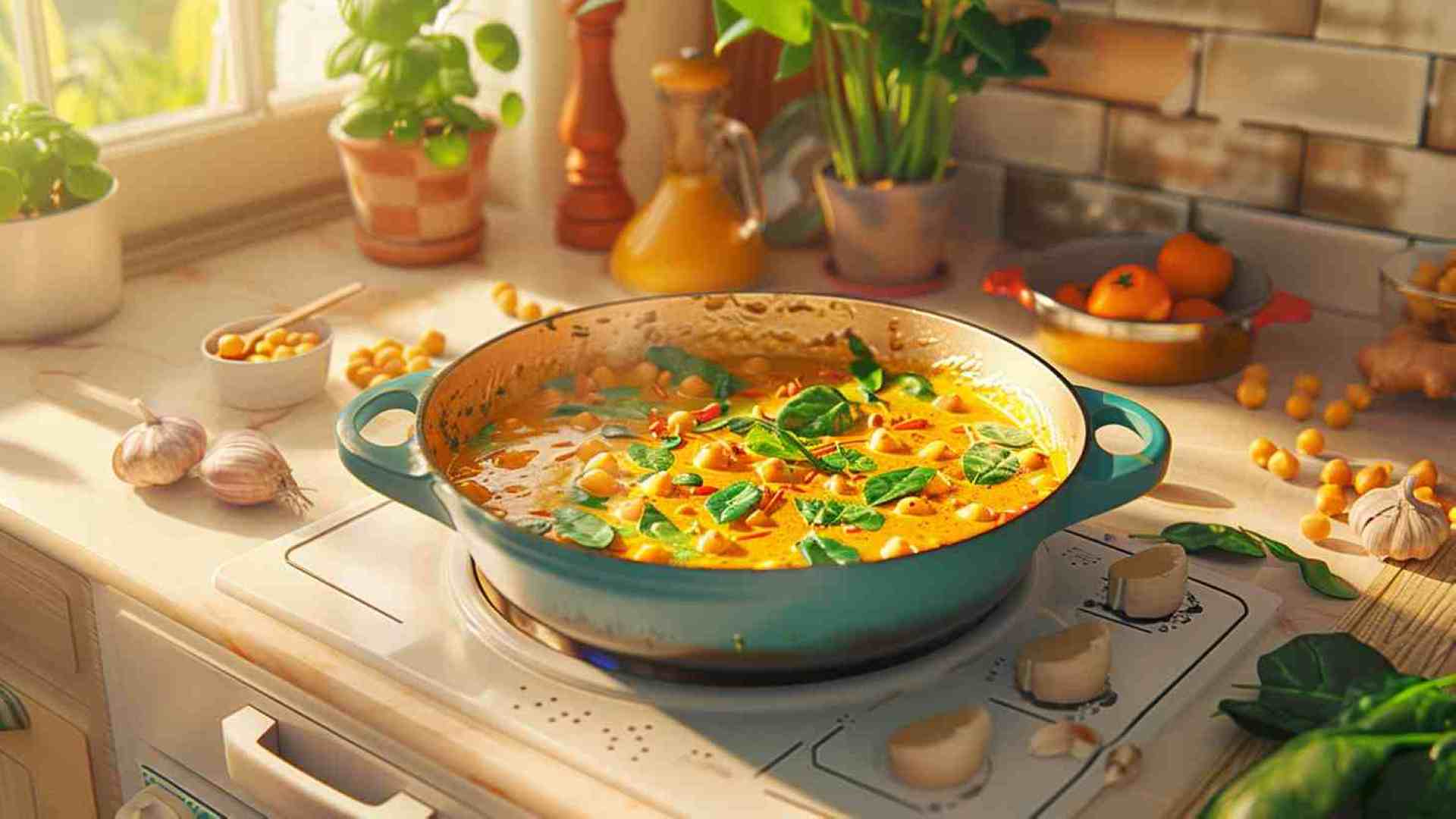 Coconut Curry Chickpeas with Spinach