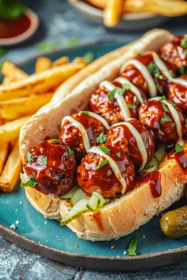 BBQ Meatball Subs with Cheese