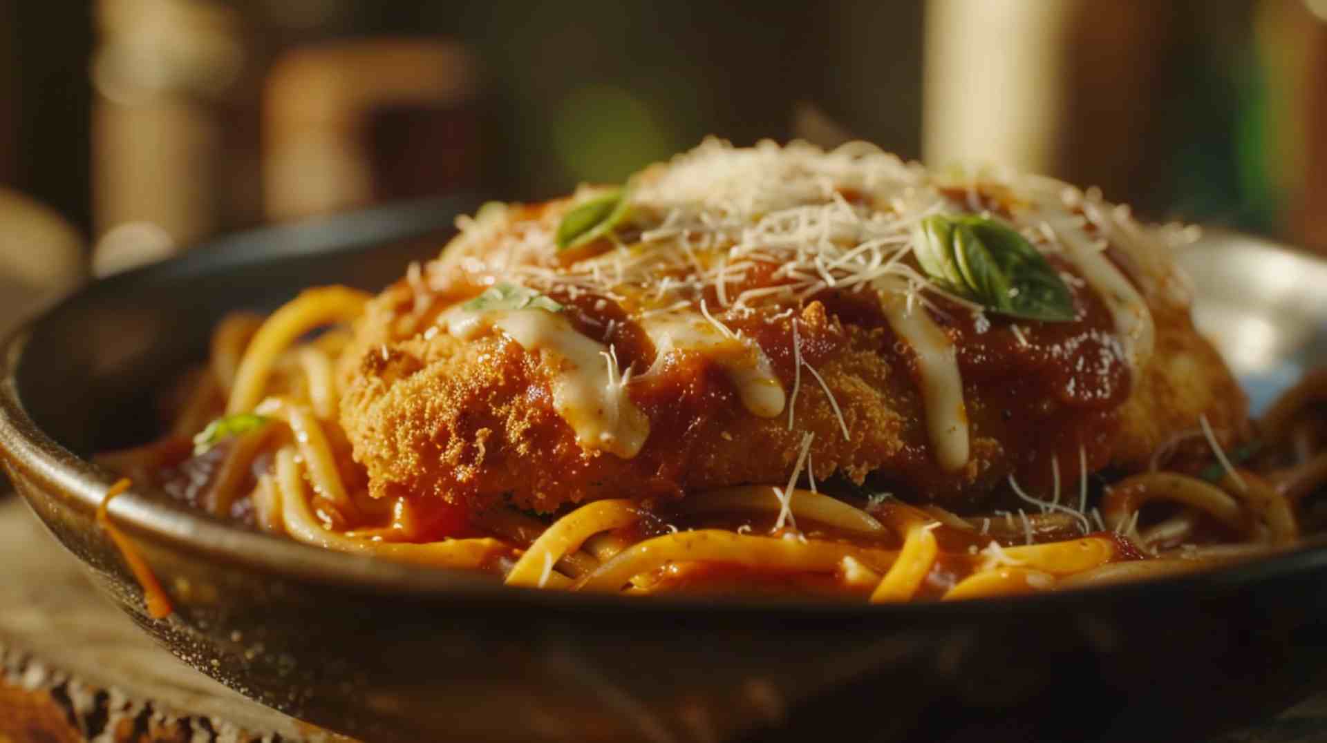 Chicken Parmesan Over Spaghetti