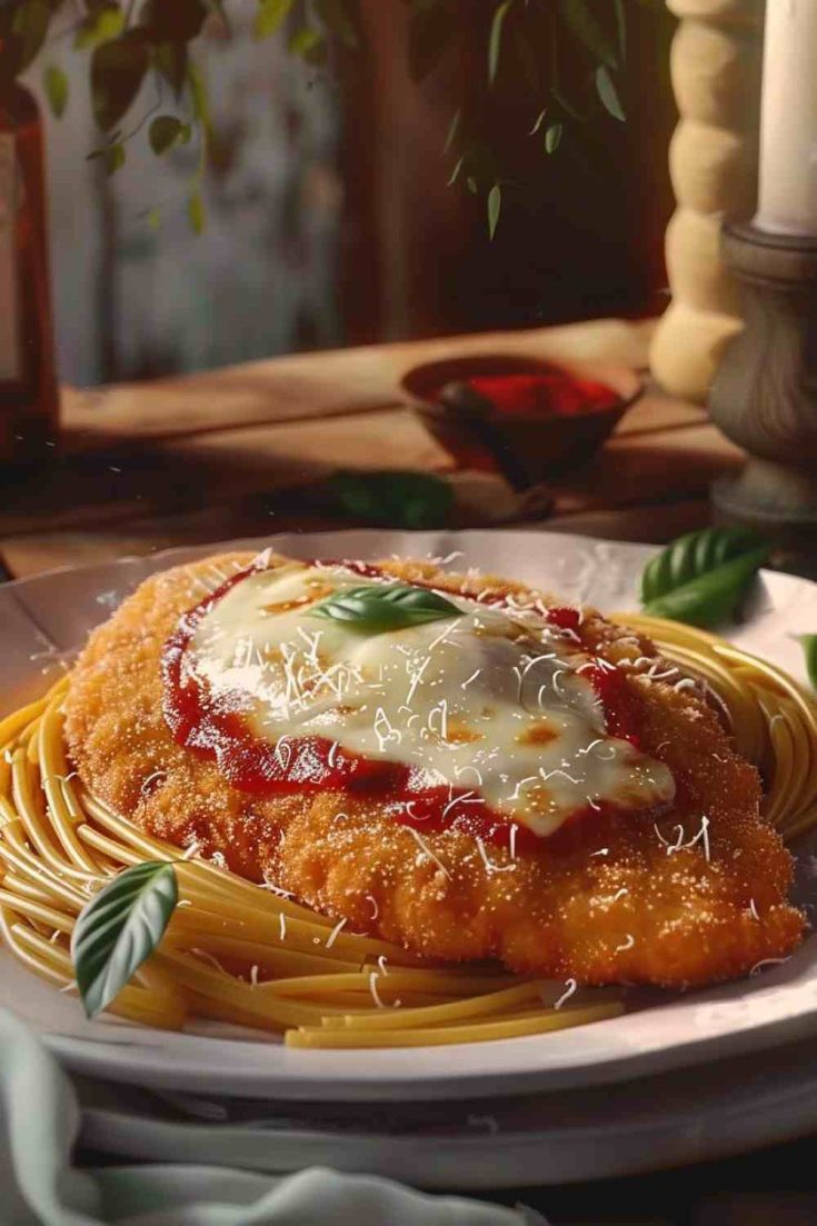 Chicken Parmesan Over Spaghetti