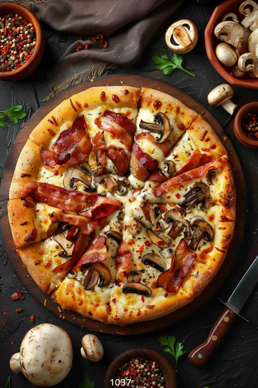 Mushroom and Bacon Pizza