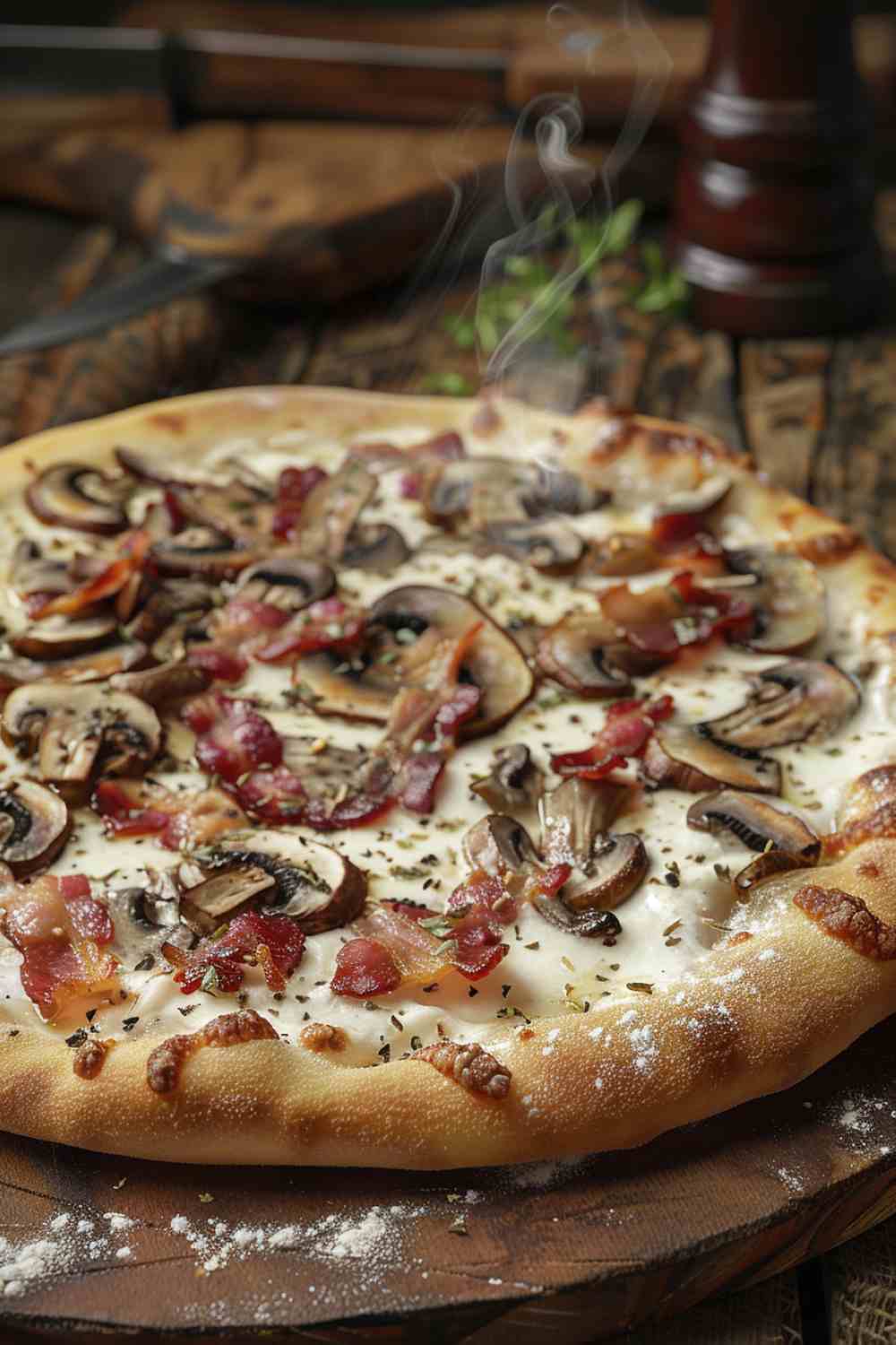 Mushroom and Bacon Pizza