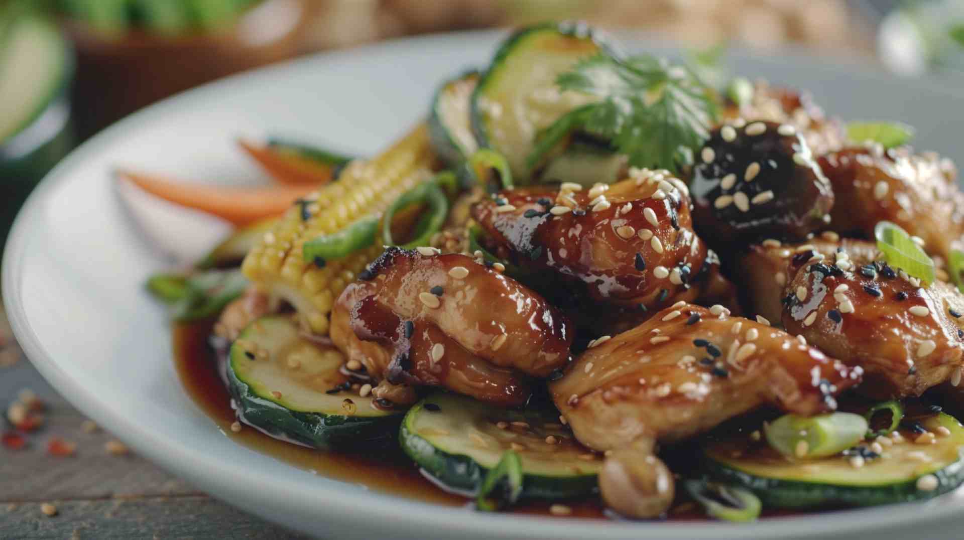 Sesame Chicken with Stir-Fried Vegetables