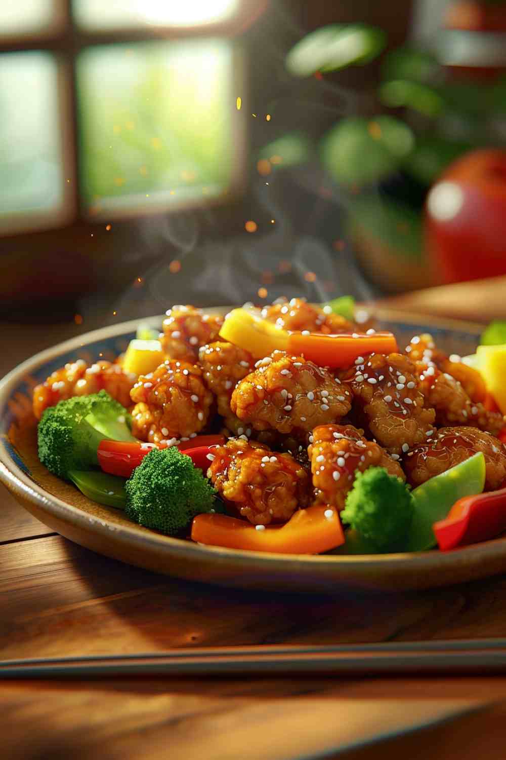 Sesame Chicken with Stir-Fried Vegetables