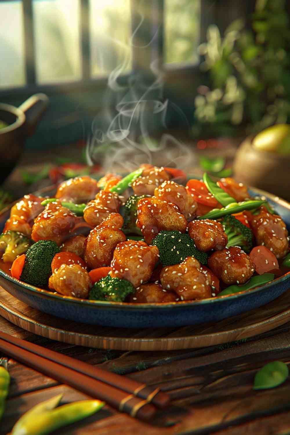 Sesame Chicken with Stir-Fried Vegetables