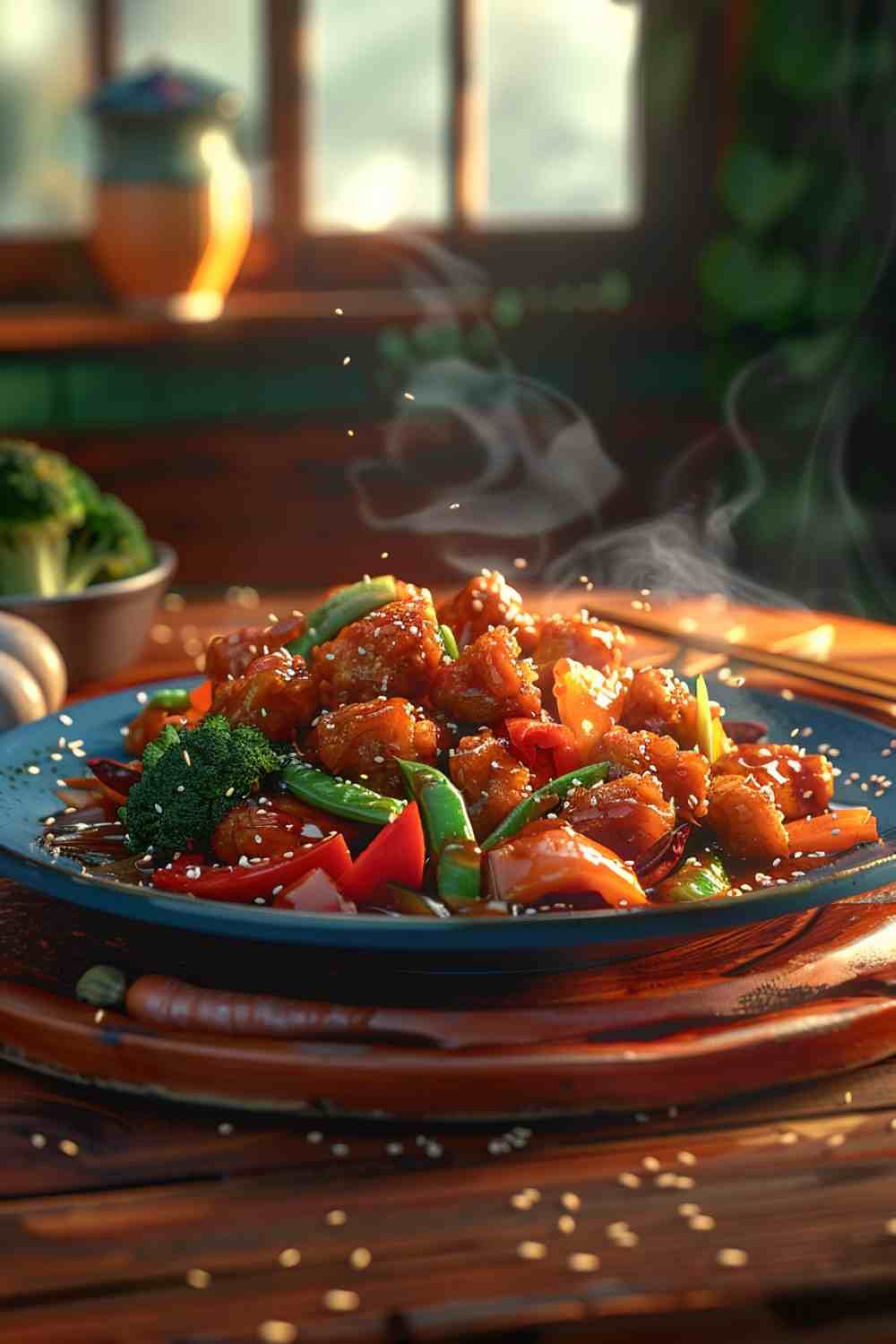 Sesame Chicken with Stir-Fried Vegetables