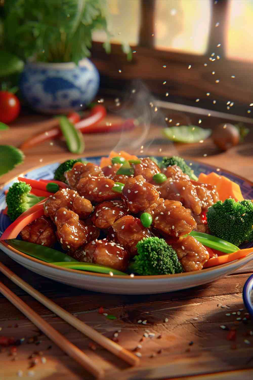 Sesame Chicken with Stir-Fried Vegetables