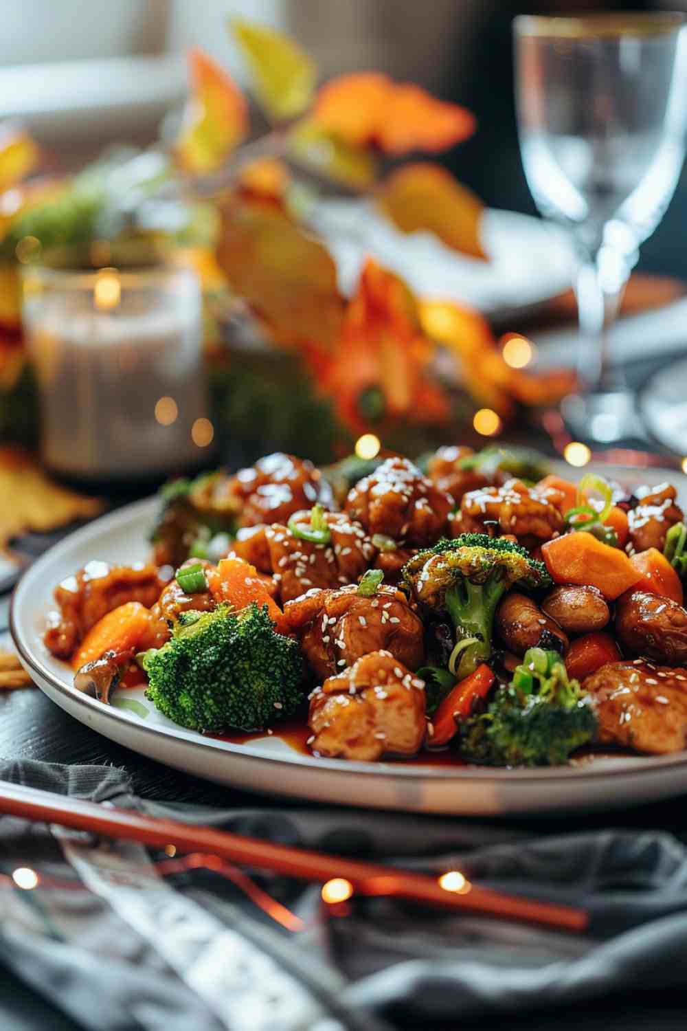 Sesame Chicken with Stir-Fried Vegetables