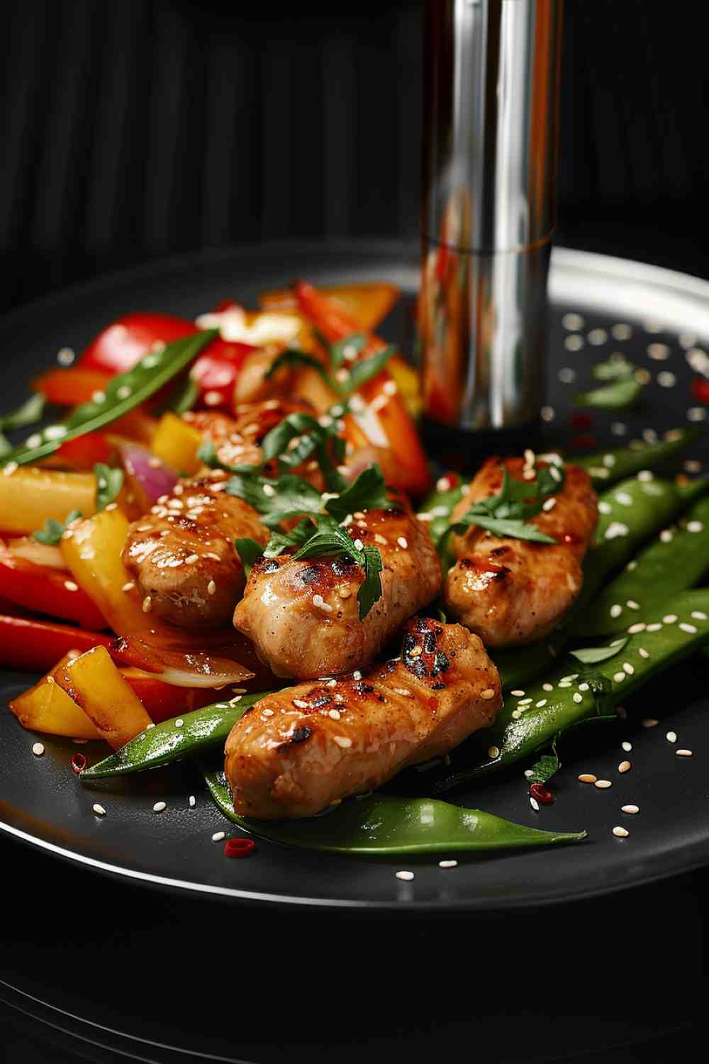 Sesame Chicken with Stir-Fried Vegetables