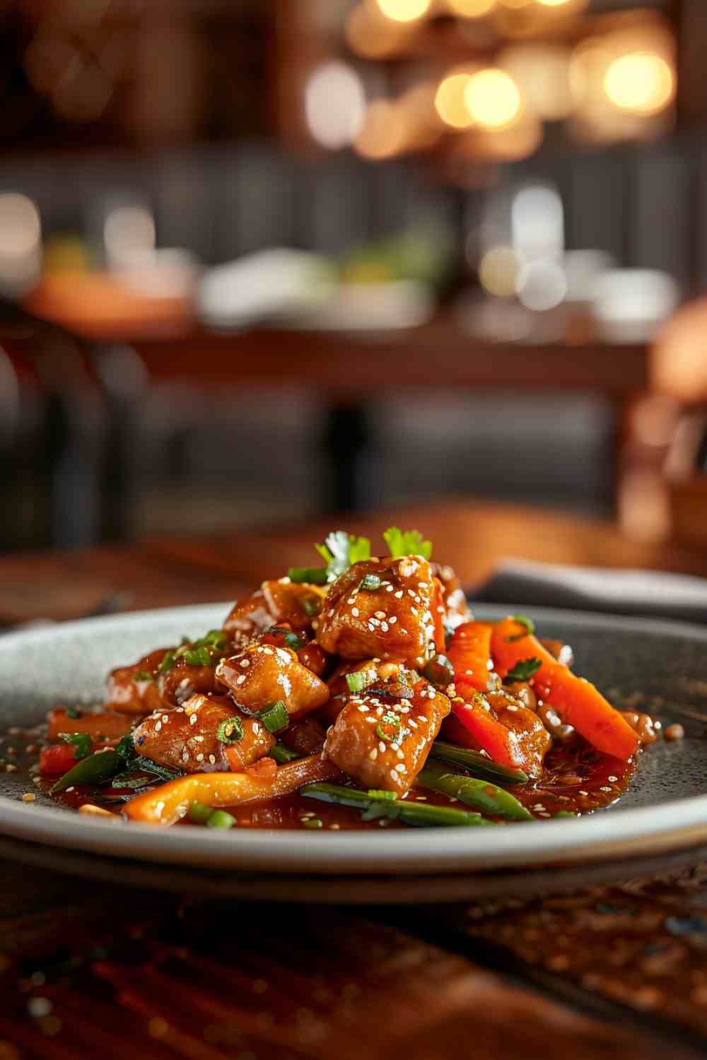 Sesame Chicken with Stir-Fried Vegetables