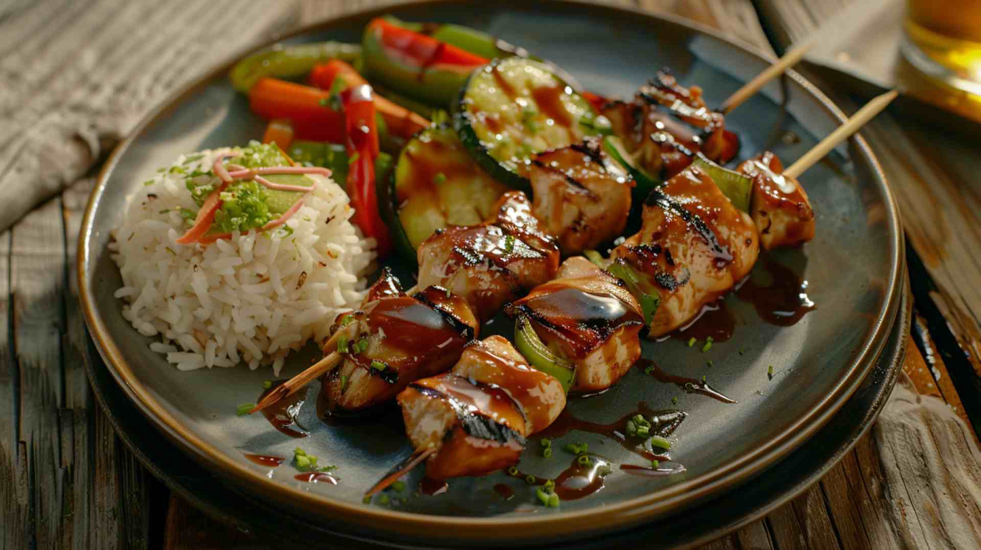 Teriyaki Chicken Skewers with Rice