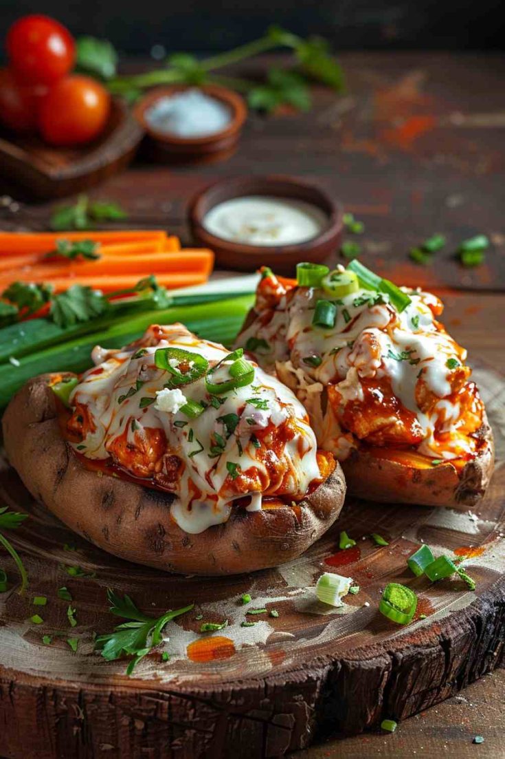 Buffalo Chicken Stuffed Sweet Potatoes