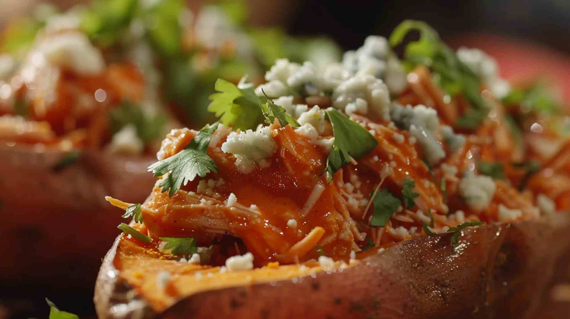 Buffalo Chicken Stuffed Sweet Potatoes