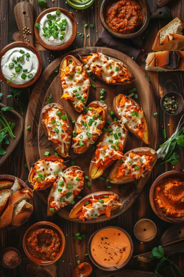 Buffalo Chicken Stuffed Sweet Potatoes