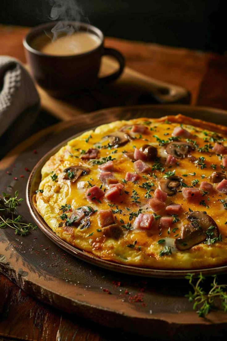 Cheesy Mushroom Ham Omelette