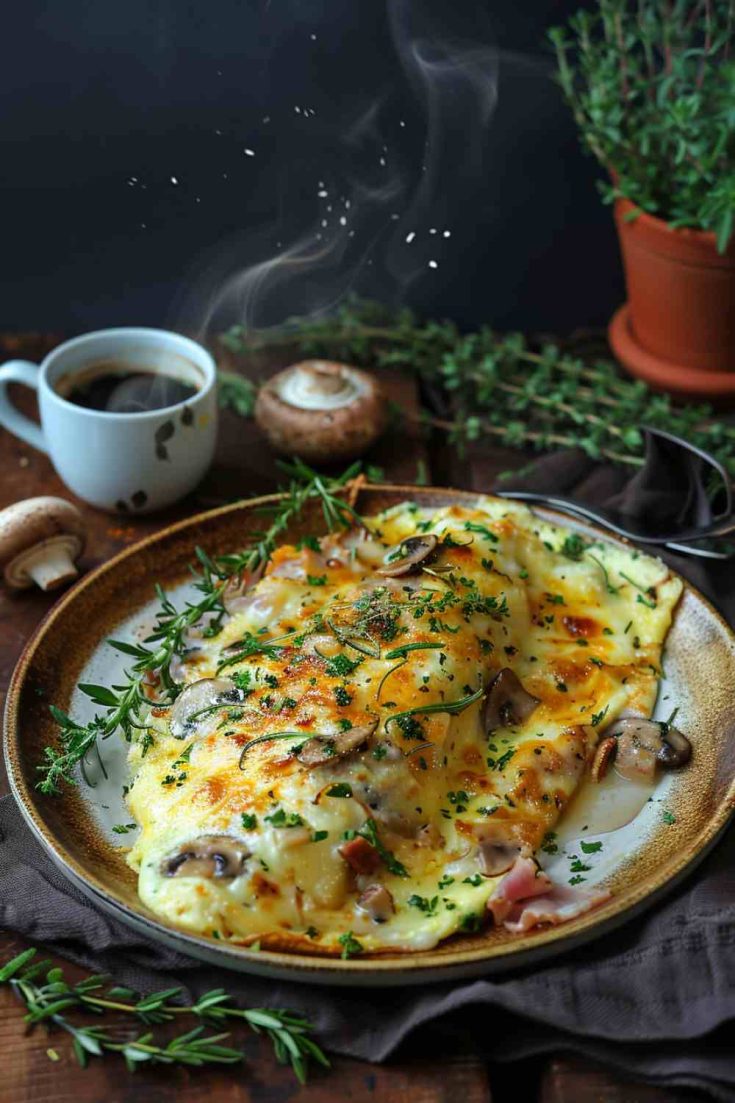 Cheesy Mushroom Ham Omelette