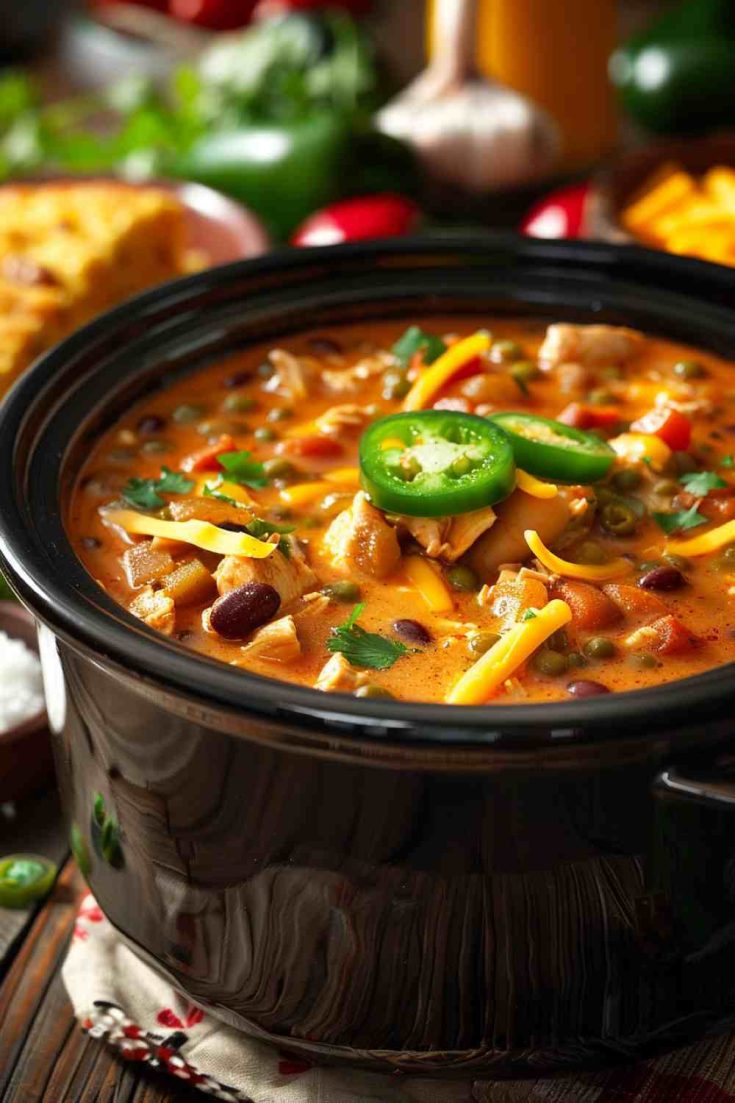 Crockpot Cream Cheese Chicken Chili