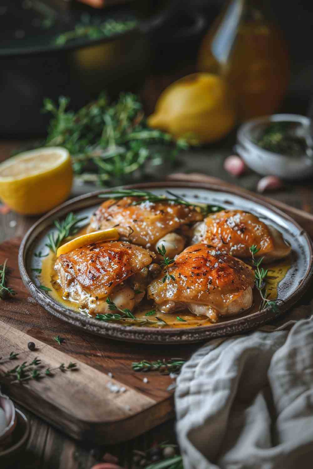 Lemon Garlic Crockpot Chicken Thighs