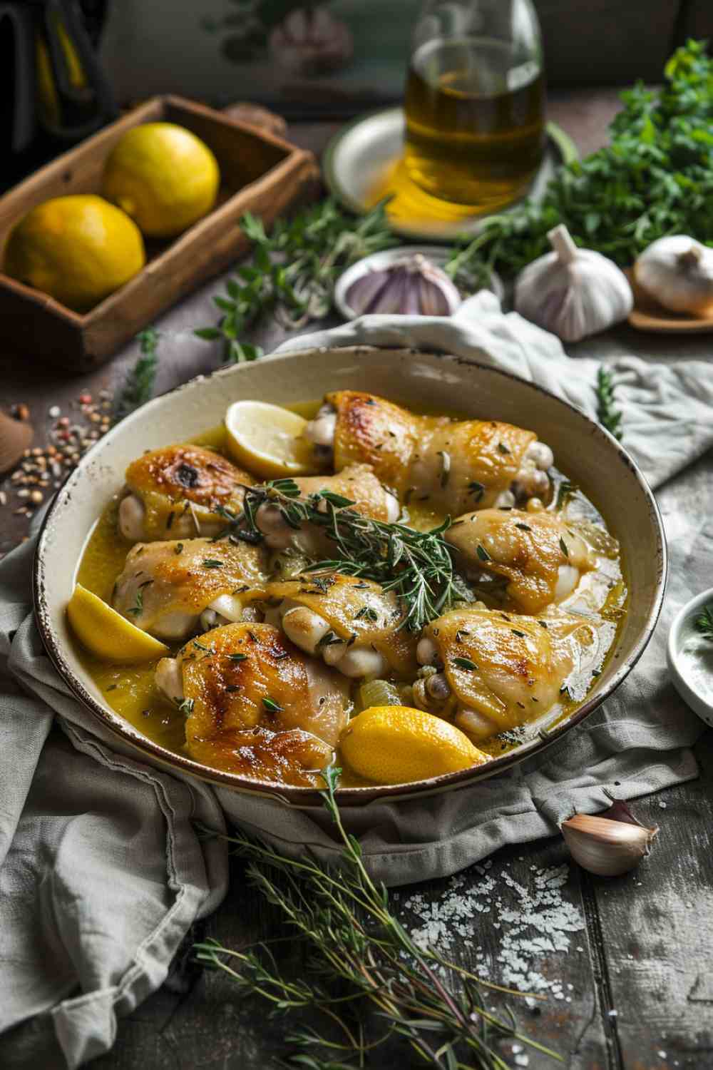 Lemon Garlic Crockpot Chicken Thighs