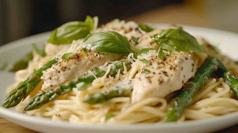 Asparagus and Chicken Alfredo Pasta