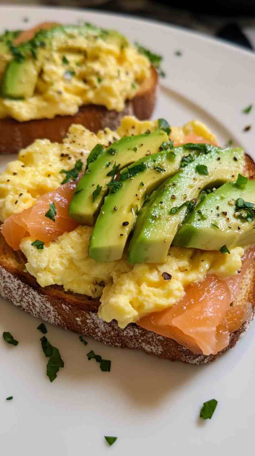 Avocado and Scrambled Egg Toast with Smoked Salmon Avocado and Scrambled Egg Toast with Smoked Salmon