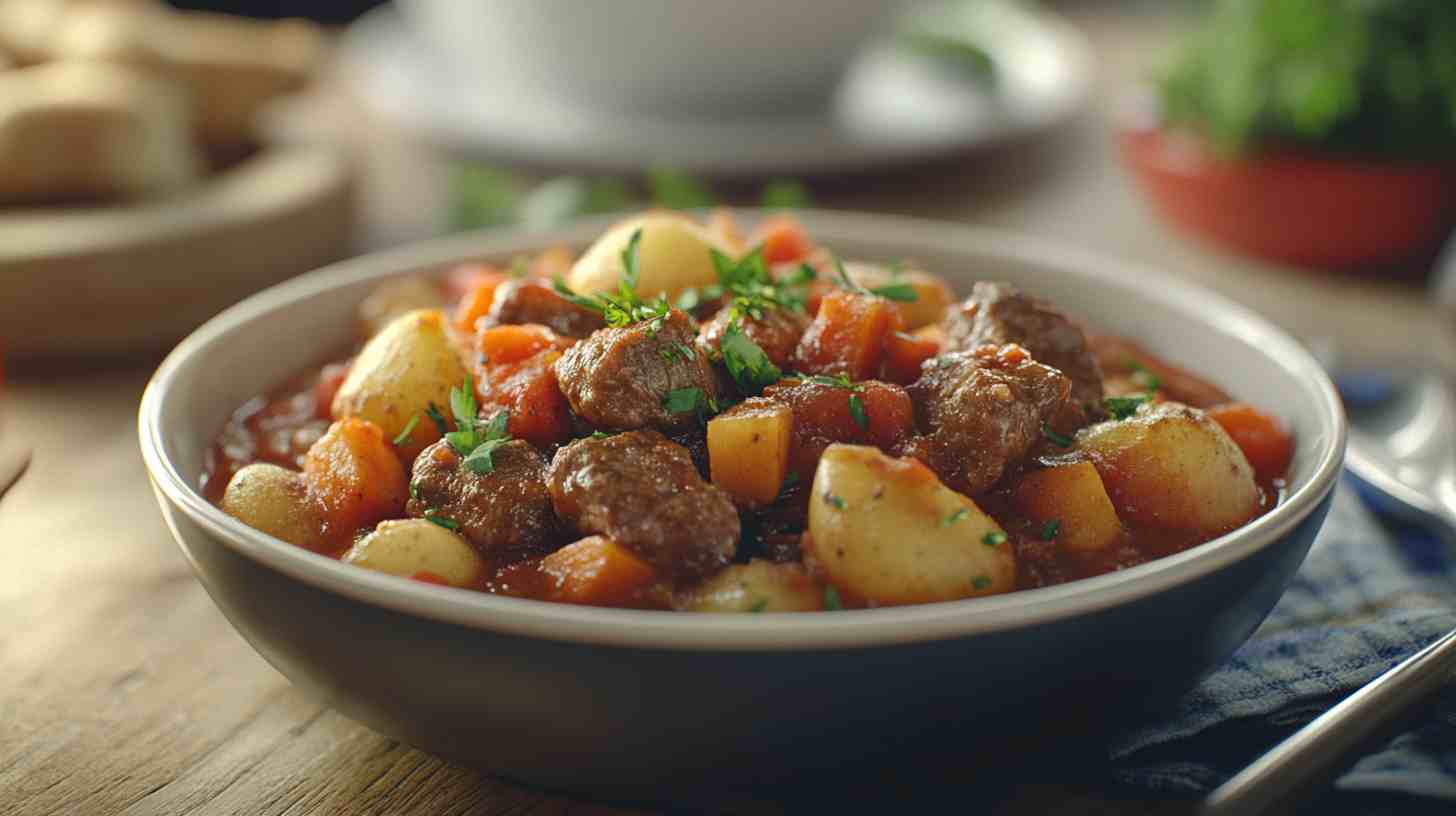 Family-Style Beef Afritada with Potatoes and Carrots