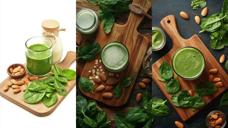 Green Smoothie with Spinach, Protein Powder, and Almond Milk