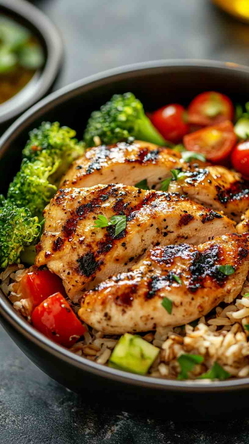 Grilled Chicken with Brown Rice and Veggies Grilled Chicken with Brown Rice and Veggies